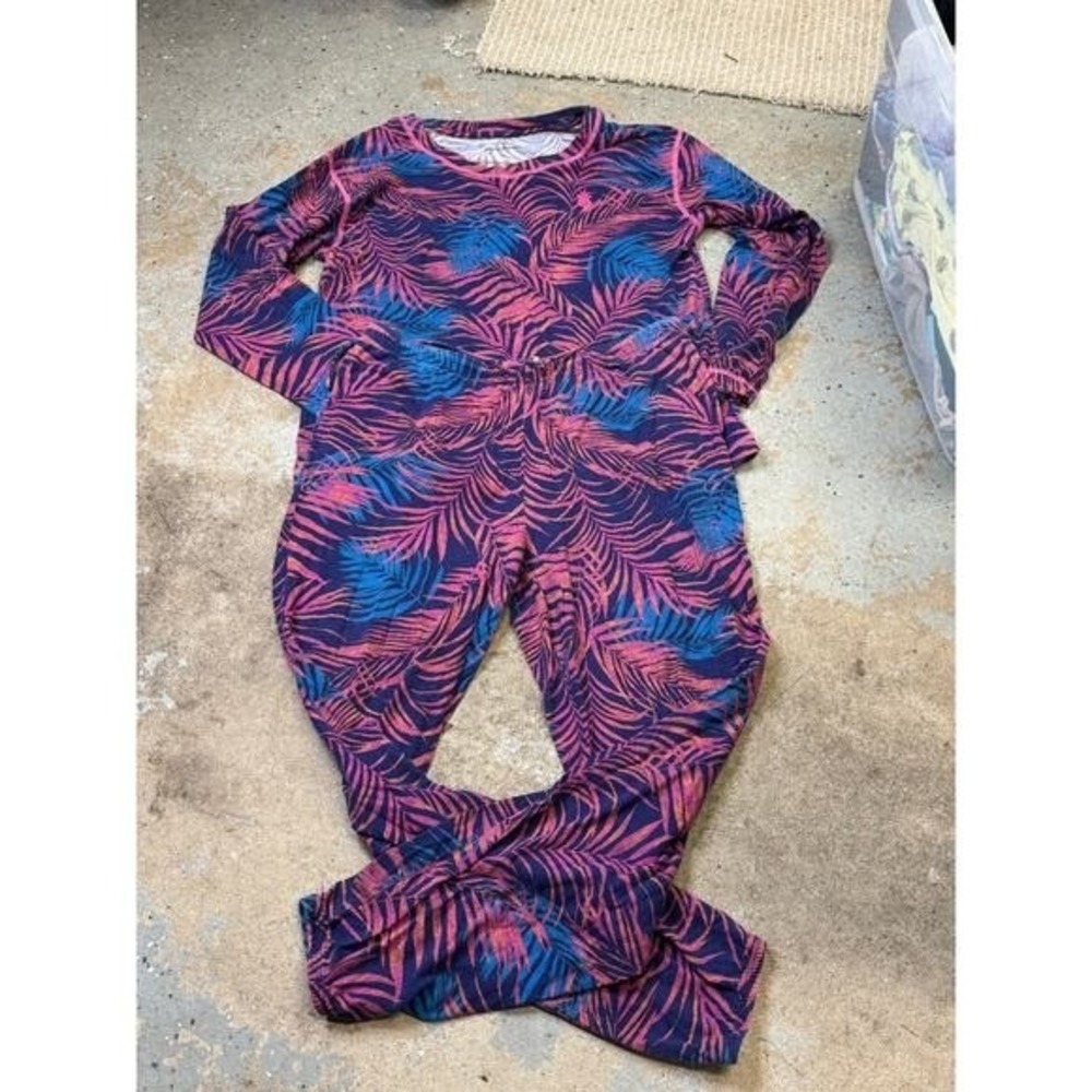 Tommy Bahama Pajama Set Womens Medium Blue Pink‎ Tropical Palm Leaf Sleepwear M